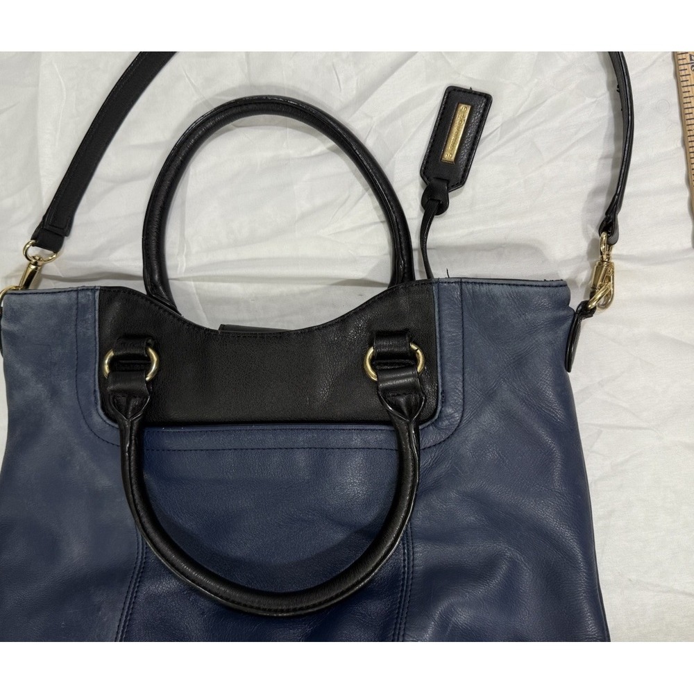 Tignanello Leather Purse Handbag Over Shoulder Navy‎ Blue and Black Gold Accents - Picture 7 of 16